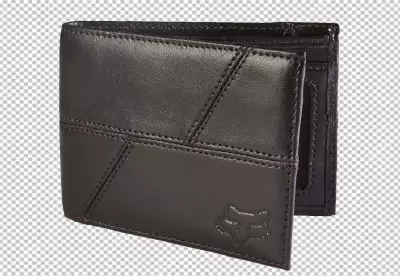 Stylish Dark Brown Leather Wallet with Unique Stitching and Embossed Fox Logo Design image