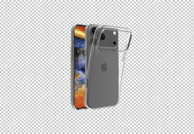 Sleek iPhone with Transparent Protective Case Displaying Abstract Wallpaper image