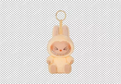 Playful Fluffy Yellow Monster Bunny Character Keychain with Wide Grin image