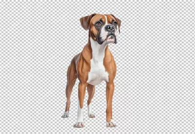 Noble Brown Boxer Dog Standing Attentively PNG Cutout for Digital Design image