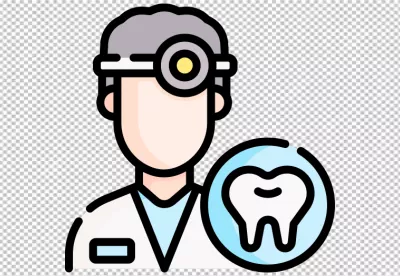 Professional Dentist Icon with Head Mirror and Healthy Tooth Symbol Flat Design image