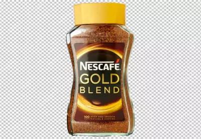 Side view of fresh roasted coffee beans on a glass jar on transparent BG