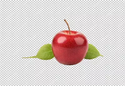 Vibrant Red Gala Apple with Crisp Green Leaves on Clean White Background image