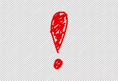 Red exclamation mark symbol drawn with rough strokes on a black background