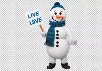 Cheerful snowman character in winter apparel holding a 'LIVE' sign for festive events image