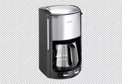 A coffee maker with a silver on transparent background 