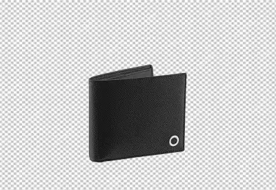 Elegant Black Leather Bifold Wallet with Modern Silver Ring Accent image
