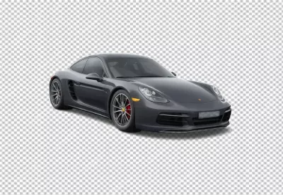 Sleek Dark Gray Porsche Cayman Sports Car Isolated on White Background image