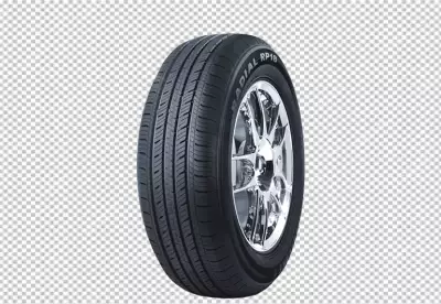 A photo of a tire in front and left side view