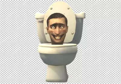 Creepy Smiling Human Head Popping Out of a White Toilet Bowl image