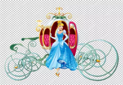 Cinderella princess in blue and white dress with Princess Carriage