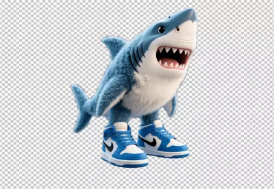 3D Rendered Plush Shark Character in Iconic Blue High-Top Sneakers image