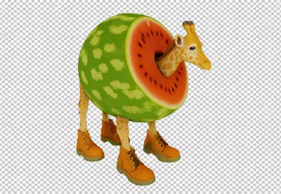 Whimsical Watermelon Giraffe Character Wearing Orange Boots on Black Background image