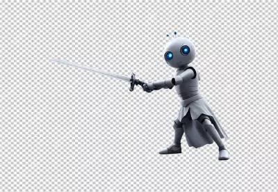 Cute Gray Robot Character in Knight Armor Wielding a Sword Ready for Battle image