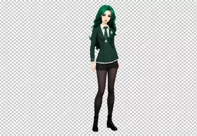 Vibrant Anime Schoolgirl with Emerald Green Hair in Stylish Uniform Illustration image