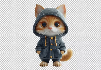 Adorable Ginger Cat in Denim Hoodie Standing PNG for Kids' Designs image