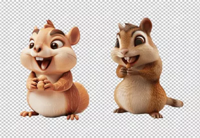 Adorable Cartoon Chipmunks Sharing Nuts with Joyful Expressions PNG image