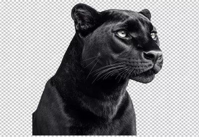 Majestic Black Panther Head Profile PNG Cutout with Intense Gaze image