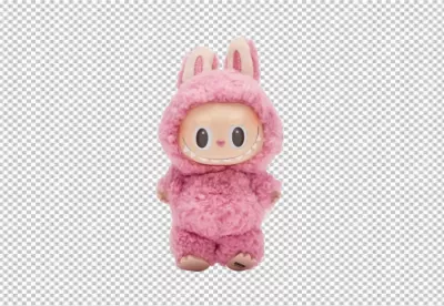 Adorable Pink Fluffy Monster Character with Bunny Ears and Playful Grin image
