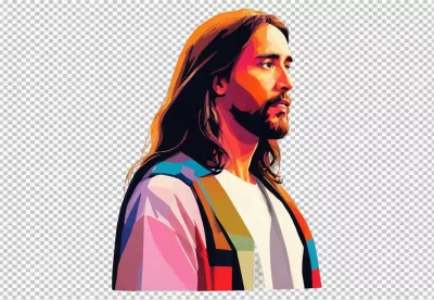 Vibrant Pop Art Illustration of Jesus Christ Modern Stylized Portrait with Bold Colors image