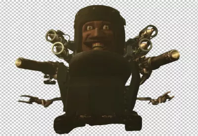 Cartoon Villainesque Character in Heavily Armed Tank Robot Suit image