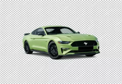 Vibrant Lime Green Ford Mustang Sports Car on Clean White Background image