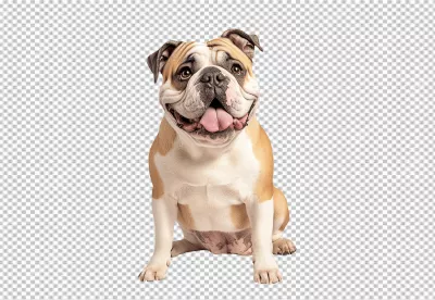 Happy Bulldog Sitting with Tongue Out, Adorable Pet PNG for Design image