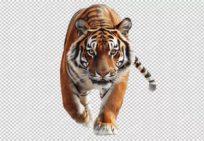 Powerful Bengal Tiger Walking Towards Camera PNG Cutout for Wildlife Designs image