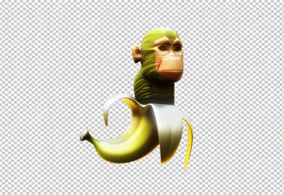 Whimsical Monkey Character Emerging from a Peeled Banana Fruit Illustration image