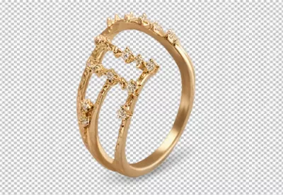 Elegant Gold Diamond Constellation Ring with Pave Setting on White Background image