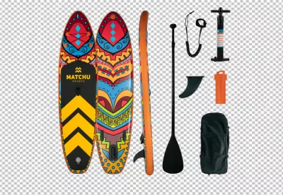 Matchu Sports Inflatable Paddleboard Kit with Vibrant Tribal Artwork and Accessories image