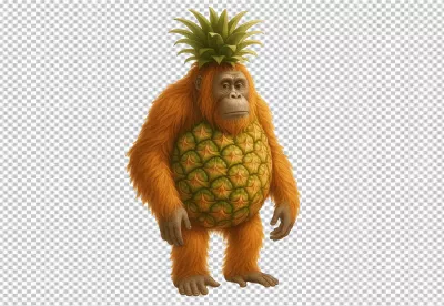 Whimsical Orangutan with Pineapple Body and Crown Surreal Fruit Ape Concept image