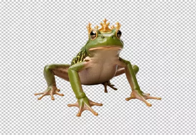 Majestic Green Frog Wearing Golden Crown Depicting Royalty Whimsy And Fantasy Isolated Image image