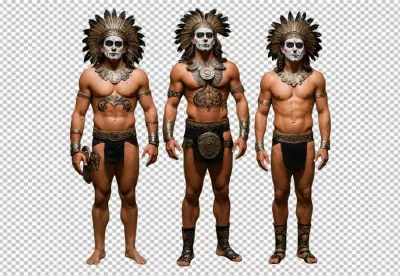 Ancient Tribal Warriors in Ceremonial Attire with Skull Face Paint Headdresses image