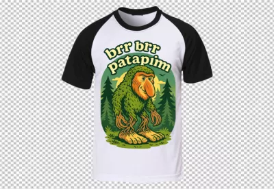 Whimsical Forest Troll Creature T-Shirt Design with Playful Text and Nature Background image