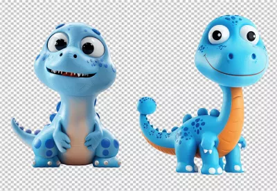 Adorable 3D Rendered Blue Dinosaurs with Friendly Smiles PNG image