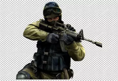 military uniform and sunglasses is aiming with his 