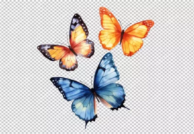 Beautiful Hand-Painted Watercolor Butterflies Collection in Blue and Orange image