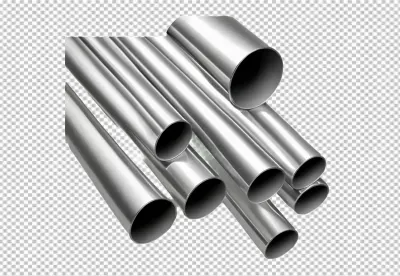 Shiny Metal Pipes Industrial Stock for Construction and Manufacturing on White Background image