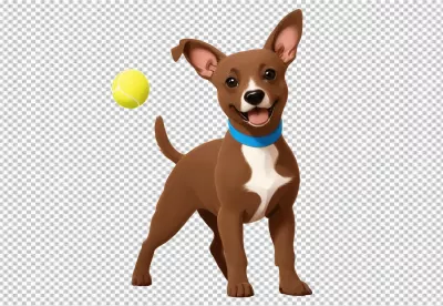 Happy Brown Puppy with Blue Collar Ready to Play with Yellow Tennis Ball image