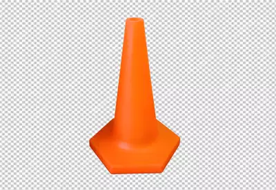 Realistic orange plastic striped traffic cone