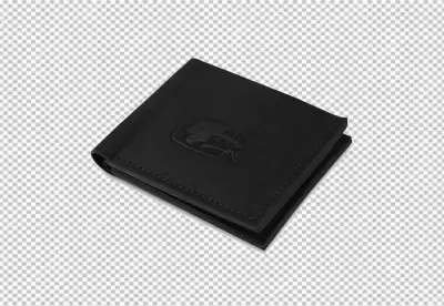 Stylish Black Leather Wallet with Embossed Logo on White Background Product Image image