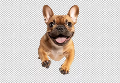 Joyful French Bulldog Puppy Leaping Towards Camera with Happy Expression image
