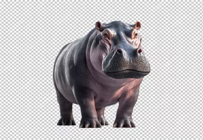 Powerful Hippopotamus Standing Front View PNG Cutout for Wildlife Design image