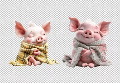 Charming 3D Rendered Cozy Piglets Wrapped in Soft Blankets Digital Art image