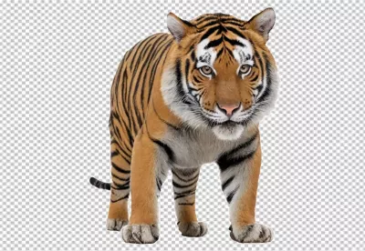 Majestic Bengal Tiger Standing Front View Isolated on White image