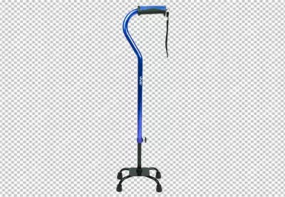 A Blue Medical silver tripod cane walking stick on transparent background