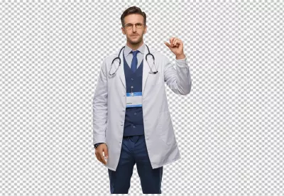 Professional Doctor Indicating Small Amount Gesture on White Background image
