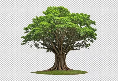 Ancient Large Green Tree with Sprawling Branches on Pristine White Background image