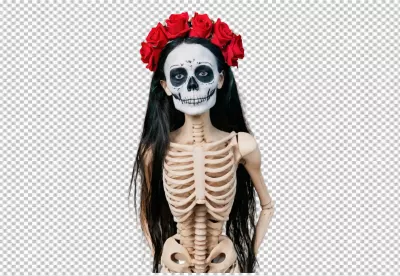 Día de Muertos Skeleton Figure with Red Roses and Sugar Skull Makeup image